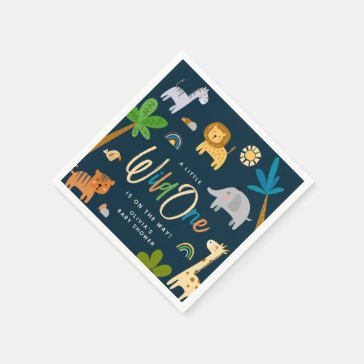 かわいいサファリジャングル動物ワイルドワンベビーシャワー スタンダードカクテルナプキン (角)