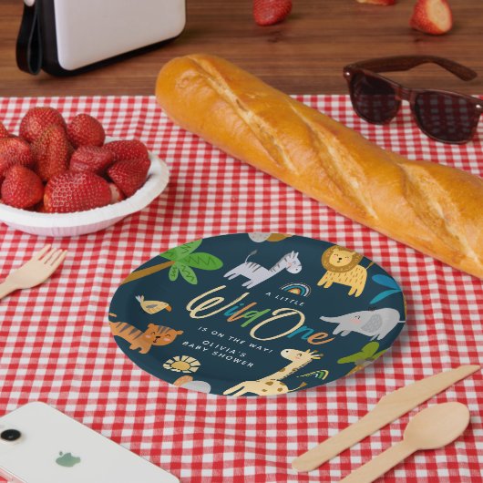 かわいいサファリジャングル動物ワイルドワンベビーシャワー ペーパープレート (ピクニック)