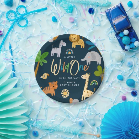 かわいいサファリジャングル動物ワイルドワンベビーシャワー ペーパープレート (パーティー)