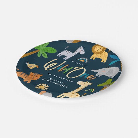 かわいいサファリジャングル動物ワイルドワンベビーシャワー ペーパープレート (アングル)