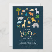 かわいいサファリジャングル動物ワイルドワンベビーシャワー 招待状 (正面)