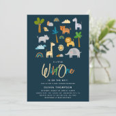 かわいいサファリジャングル動物ワイルドワンベビーシャワー 招待状 (スタンド正面)