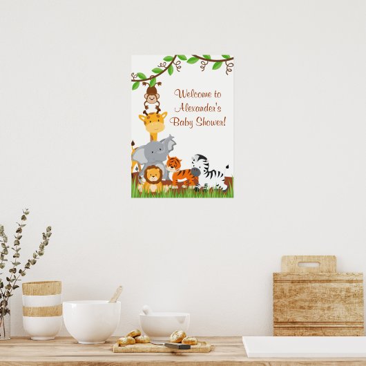 かわいいサファリジャングル動物男の赤ちゃんシャワーポスター ポスター (キッチン)