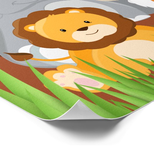 かわいいサファリジャングル動物男の赤ちゃんシャワーポスター ポスター (角)