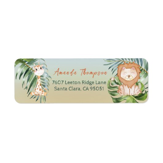 かわいいサファリジャングル小さな動物の赤ちゃんシャワー ラベル (正面)