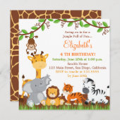 かわいいサファリジャングル誕生日パーティーの招待状 招待状 (正面/裏面)