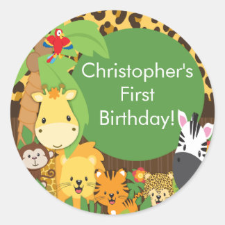 かわいいサファリジャングル誕生日パーティー ラウンドシール