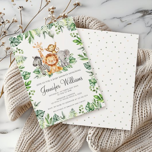 かわいいサファリジャングル野生動物ベイビーボーイシャワー 招待状