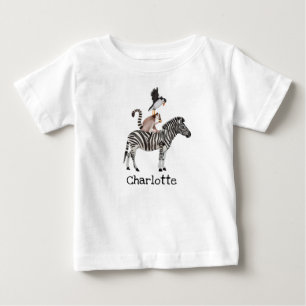 かわいいサファリゼブラレムールパフィン動物の名前 ベビーTシャツ