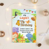 かわいいサファリテイストの4歳誕生日パーティーへの招待状のお子様用 招待状