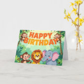 かわいいサファリテーマの誕生日おめでとう カード (黄色い花)