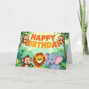 かわいいサファリテーマの誕生日おめでとう カード
