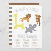 かわいいサファリバルーン動物の誕生日パーティー 招待状 (正面/裏面)