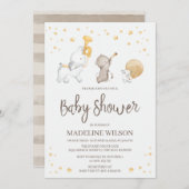 かわいいサファリパレード赤ちゃんシャワー 招待状 (正面/裏面)