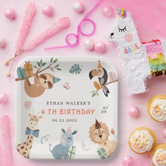 かわいいサファリパーティー動物子供の誕生日 ペーパープレート (パーティー)