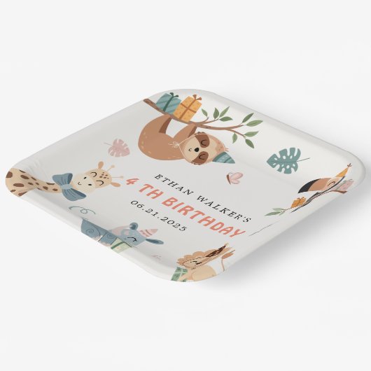 かわいいサファリパーティー動物子供の誕生日 ペーパープレート (傾斜あり)