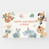 かわいいサファリパーティー動物子供の誕生日 横断幕 (横)