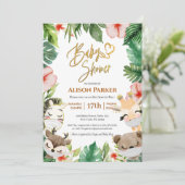 かわいいサファリピンクフローラ緑のベビーシャワー 招待状 (スタンド正面)
