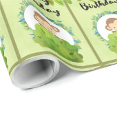 かわいいサファリモンキーハッピーバースデーパターン ラッピングペーパー (ロールコーナー)