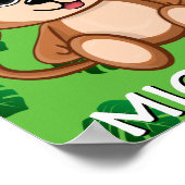 かわいいサファリモンキー 緑の漫画ジャングル 名前 動物園 ポスター (角)