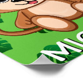 かわいいサファリモンキー 緑の漫画 ジャングル 名前 動物園 ポスター (角)