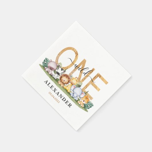 かわいいサファリワイルドワン1歳の誕生日ナプキン スタンダードカクテルナプキン (角)