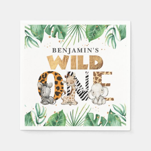 かわいいサファリワイルドワン1歳の誕生日 スタンダードカクテルナプキン (正面)