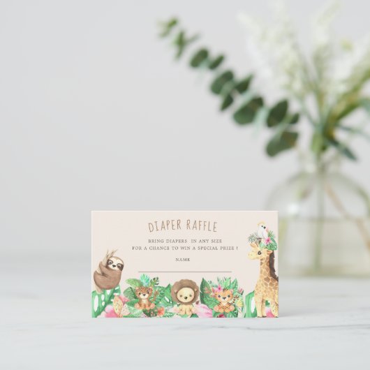かわいいサファリ動物おむつラッフルチケット エンクロージャーカード (スタンド正面)