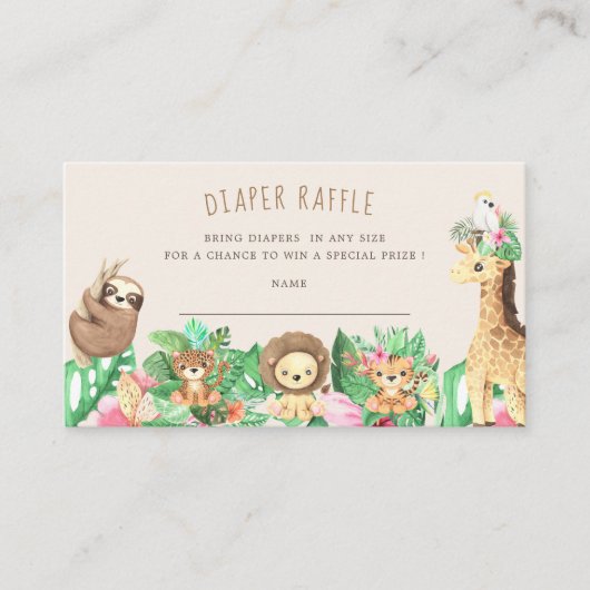 かわいいサファリ動物おむつラッフルチケット エンクロージャーカード (正面)