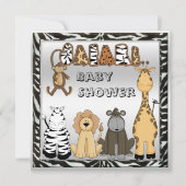 かわいいサファリ動物たちが中立の銀のベビーシャワー 招待状 (正面)