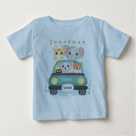 かわいいサファリ動物たちのロードトリップをパーソナライズ ベビーTシャツ