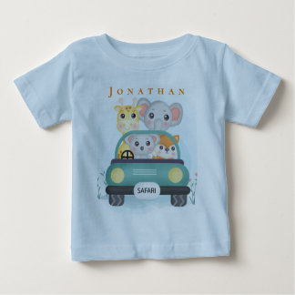 かわいいサファリ動物たちのロードトリップをパーソナライズ ベビーTシャツ