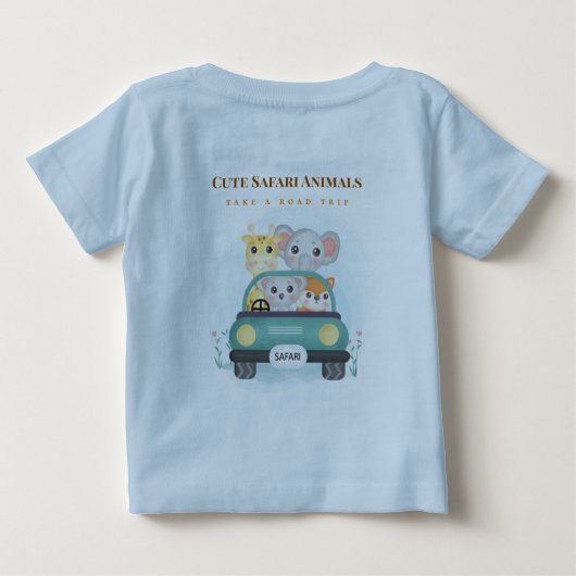 かわいいサファリ動物たちのロードトリップをパーソナライズ ベビーTシャツ (裏面)