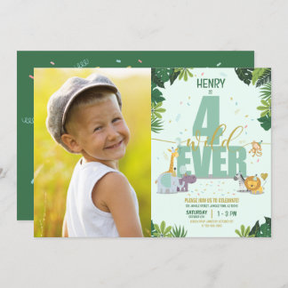 かわいいサファリ動物たち フォーエバーワイルド 写真 誕生日 招待状