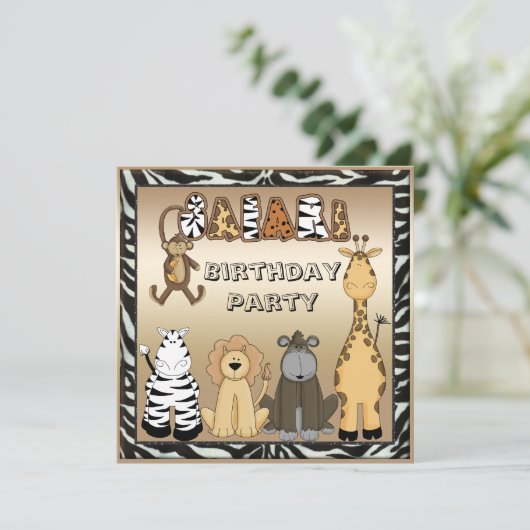 かわいいサファリ動物のシックな誕生会 招待状 (スタンド正面)