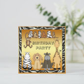 かわいいサファリ動物のシックな金ゴールドの誕生会 招待状 (スタンド正面)