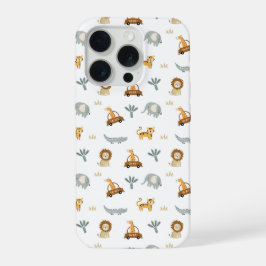 かわいいサファリ動物のジャングル柄スマホケース iPhone 15 PROケース