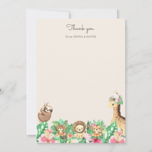 かわいいサファリ動物のベビーシャワーサンキューカード サンキューカード (正面)