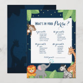 かわいいサファリ動物のベビーシャワー財布ゲームカード 招待状 (正面/裏面)