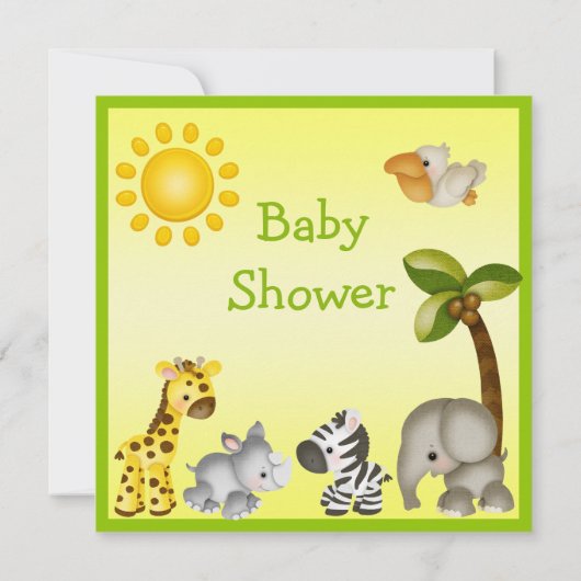 かわいいサファリ動物のベビーシャワー 招待状 (裏面)