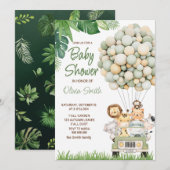 かわいいサファリ動物のベビーシャワー 招待状 (正面/裏面)