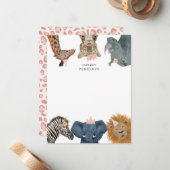 かわいいサファリ動物の女の子のグリーティングカード ノートカード (正面/裏面インサイチュ)