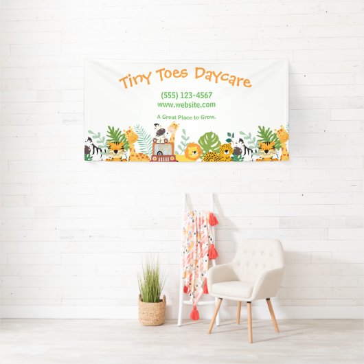 かわいいサファリ動物の子ども保育事業 横断幕 (インサイチュ)