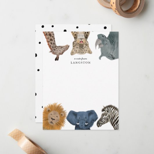 かわいいサファリ動物の子供 ノートカード (正面/裏面インサイチュ)