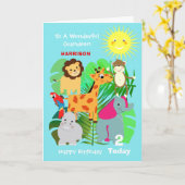 かわいいサファリ動物の孫のハッピーバースデーカード カード (黄色い花)