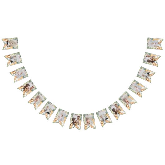 かわいいサファリ動物の少女の誕生日の写真 バンティングフラッグ (全)