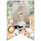 かわいいサファリ動物の少女の誕生日の写真 バンティングフラッグ (第1の旗)