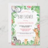かわいいサファリ動物の局所フローラ赤ちゃんシャワー 招待状 (正面)