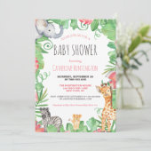 かわいいサファリ動物の局所フローラ赤ちゃんシャワー 招待状 (スタンド正面)