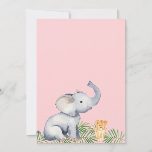 かわいいサファリ動物の局所フローラ赤ちゃんシャワー 招待状 (裏面)